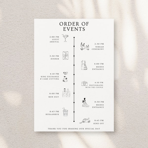 Wedding Order Of The Day, Nikkah Timeline, Nikkah Itinerary