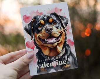 AFDRUKBARE Valentijnsdagkaart, digitale download Valentijnsdagkaart, schattig, Rottweiler, aquarel, kaart voor hem/voor haar, 5x7 4x6 PDF