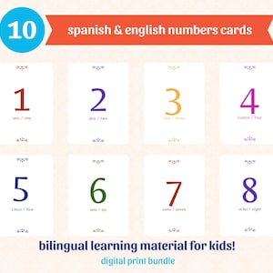 Tweetalige tellende flashcards | Spaanse en Engelse cijfers Flashcards | Spaanse Numeros | Tellen voor kinderen | Aprender en Contar