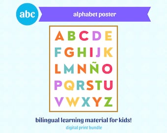 Spanish Alphabet Print, ABC Poster, Nursery Alphabet Printable Wall Art, Educational Wall Art, Alfabeto en Español, Digital Download