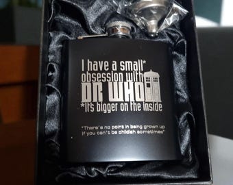 Engraved Dr Who Hip Flask, Gift Boxed