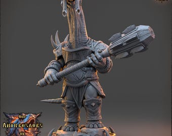 Mace wielding Long Neck Dinosaur Fighter | 32mm or 75mm Resin Printed Mini | TTRPG Figure