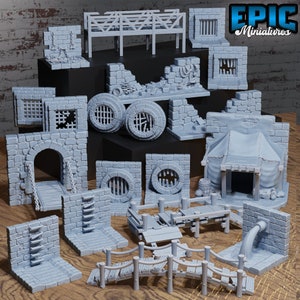 Sewer Environment - D&D Miniature - 3D Printed Unpainted - 28MM Scale- 17 piece set