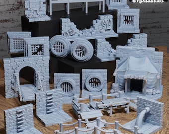 Sewer Environment - D&D Miniature - 3D Printed Unpainted - 28MM Scale- 17 piece set