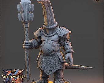 Mace wielding Long Neck Dinosaur Fighter | 32mm or 75mm Resin Printed Mini | TTRPG Figure