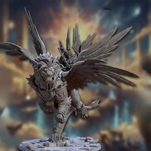 Customizable Winged Lion Mount with Rider and Armor for Tabletop Gaming