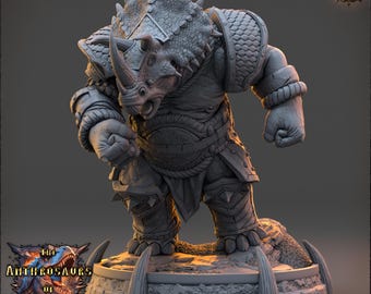 Triceratops Dinosaur Fighter | 32mm or 75mm Resin Printed Mini | TTRPG Figure