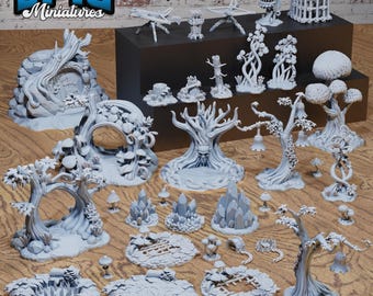 Magic Forest Scatter - D&D Miniature - 3D Printed Unpainted - 28MM Scale- 38 piece set