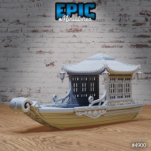 Miniature Fantasy Fisherman Boat Inspired by Eastern Style for D&D 28MM Scale