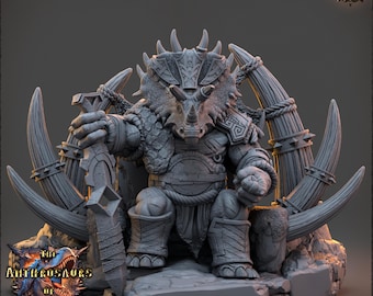 Triceratops King Dinosaur Fighter | 32mm or 75mm Resin Printed Mini | TTRPG Figure