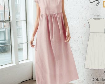 Easy Linen Summer Dress PDF Sewing Pattern | Pinafore Apron Pattern| Easy Boho Dress Relax Fit and Side Pockets | Cottagecore Dress #40