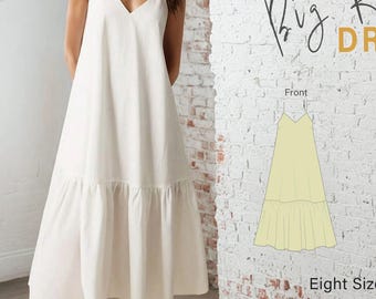 Strappy Summer Dress With Frilled Hem PDF Sewing Pattern | V-Neck and Straps Dress | Linen Summer Dress | Cottagecore Dress #38