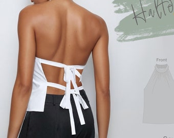 Open Back Top Sewing Pattern | Ties Back Top PDF | Halter Neck Top | Easy Top Pattern | Beginner Sewer Project Pattern #034