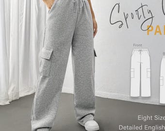 Cargo Sweatpants Sewing Pattern | Wide Leg Trousers | Woman's Joggers Pants | Beginners Friendly PDF Sewing Pattern | Sporty Pants #42