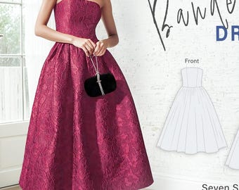 Wedding Strapless Dress Pattern | Prom Gown with Bandeau Neck |  Bustier Party Dress Pattern | Womens Sewing Pattern #18
