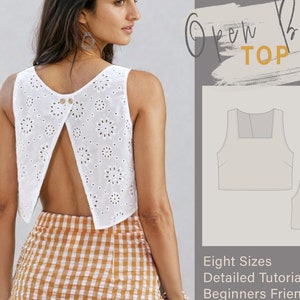 Schnittmuster für ein Oberteil mit offenem Rücken | Sommer Top PDF Pattern | Anfänger Top Nähen | Bauchfreies Top-Muster | Rückenfreies Top Anfänger Muster #026