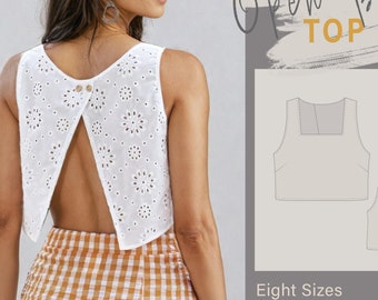 Top Sewing Pattern with Open Back | Summer Top PDF Pattern | Beginner Top Sewing | Crop Top Pattern | Backless Top Beginner Patterns #026