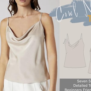 Cowl Neck Top Sewing Pattern | Easy Top Sewing Pattern with Straps | Beginner Sewer Project | Tie Top Pattern Printable at Home  #011