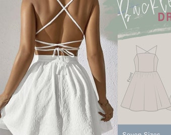 Backless Mini Dress Sewing Pattern | Prom Dress | Ball Gown Beginners Friendly Pattern  and English Tutorial | Open Back Summer Dress #09