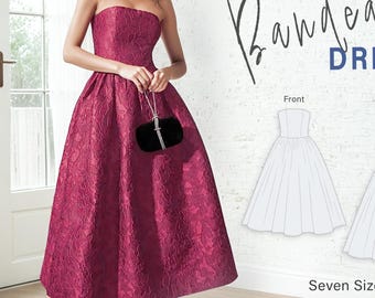 Wedding Strapless Dress Pattern | Prom Gown with Bandeau Neck |  Bustier Party Dress Pattern | Womens Sewing Pattern #18