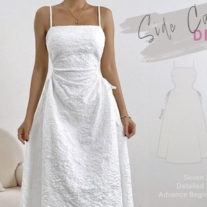 Midi Dress Sewing Pattern with Side Cutout | Flared Dress and Square Neck | Summer Prom Dress Pattern | Wedding Dress | Beginner Dress #013