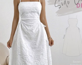 Midi Dress Sewing Pattern with Side Cutout | Flared Dress and Square Neck | Summer Prom Dress Pattern | Wedding Dress | Beginner Dress #013