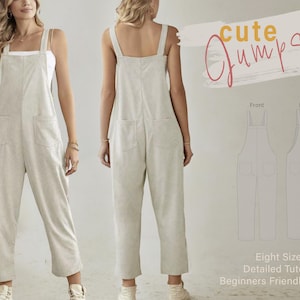 Romper Pattern | Simple Overall PDF Sewing Pattern | Easy Women&#39;s Relax Fit Jumpsuit | PDF Printable at Home | Beginner Sewing Project #022