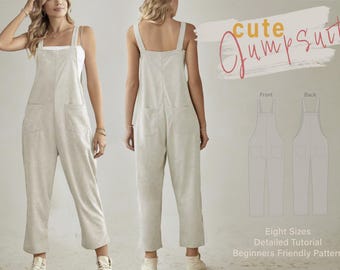 Romper Pattern | Simple Overall PDF Sewing Pattern | Easy Women&#39;s Relax Fit Jumpsuit | PDF Printable at Home | Beginner Sewing Project #022