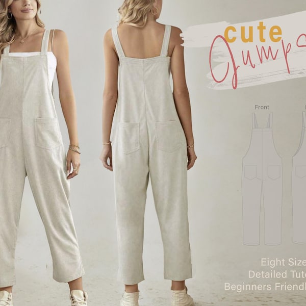 Romper Pattern | Simple Overall PDF Sewing Pattern | Easy Women's Relax Fit Jumpsuit | PDF Printable at Home | Beginner Sewing Project #022