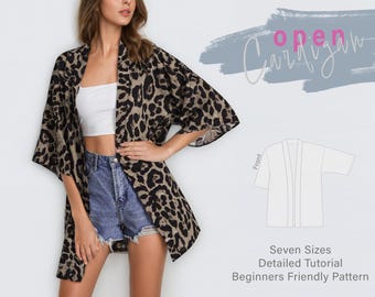 Kimono Cardigan Sewing Pattern | Swimming Suit Cover-up | Beginners Friendly Pattern and English Tutorial | Woman's Duster Pattern #019