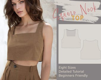 Crop Top Sewing Pattern with Square Neck | Summer Top | Easy Top Pattern | Beginner Sewer Project | Bonus Sewing Project Planner #027