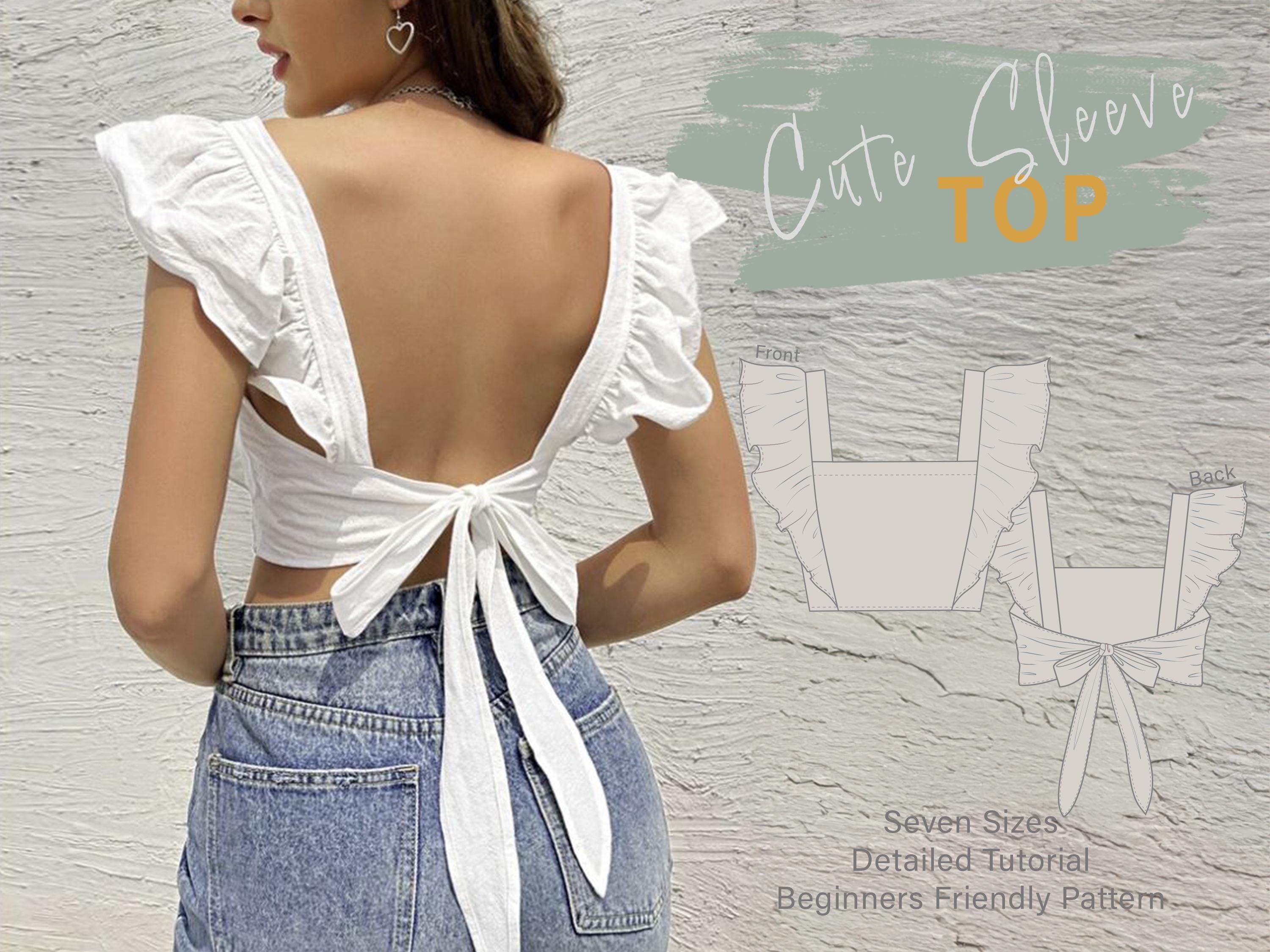Backless Top Sewing Pattern With a Ruffle Strap and Back Knot | Summer PDF Pattern | Beginner Sewer Project | Back Tie Top Pattern #014