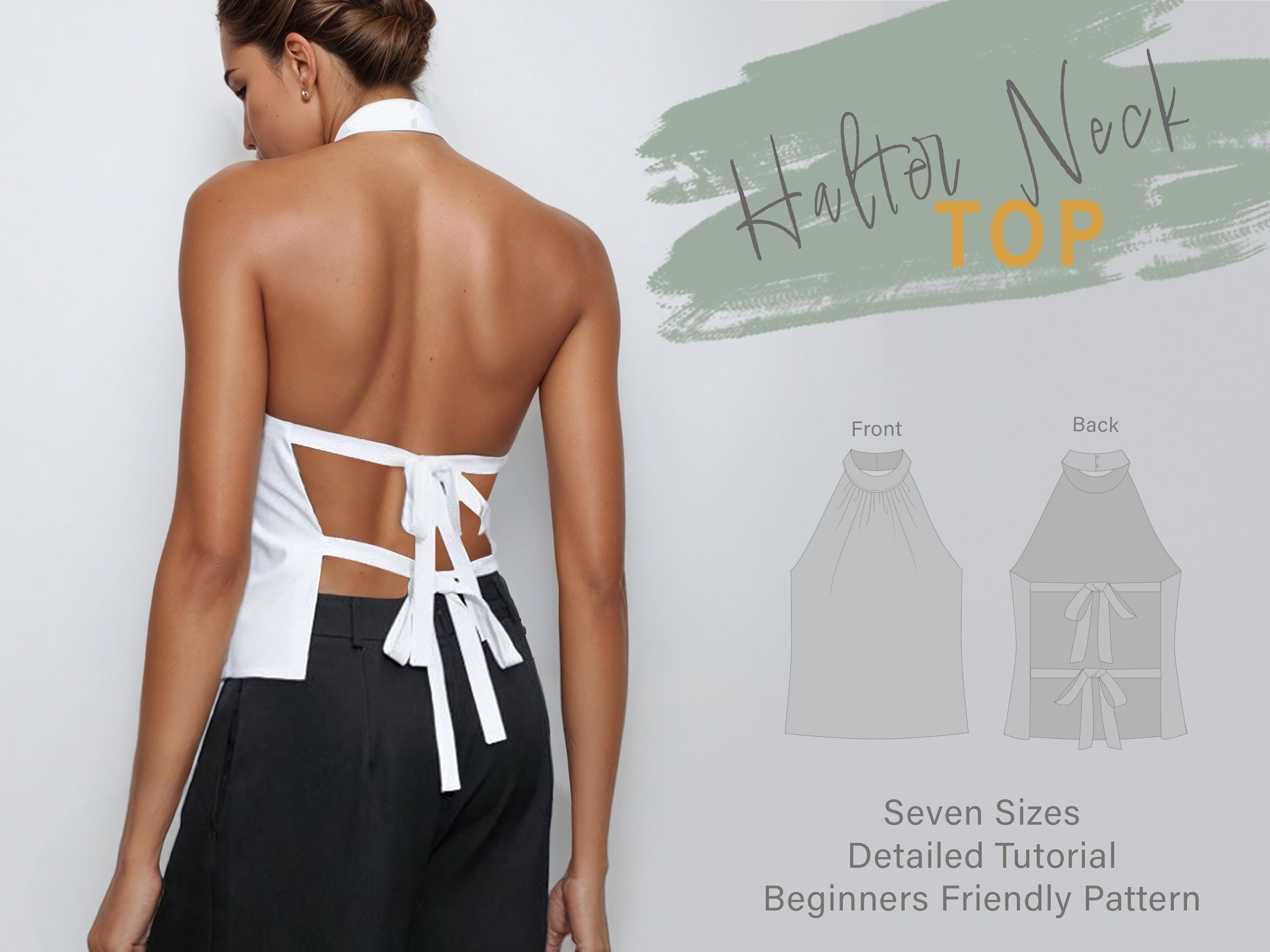 Open Back Top Sewing Pattern | Ties Back Top PDF | Halter Neck Top ...