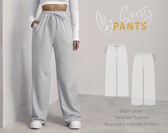 Sweatpants Sewing Pattern | Wide Leg Trousers | Woman&#39;s Joggers Pants | Beginners Friendly PDF Pattern | Sporty Pants Easy Yoga Trousers #36