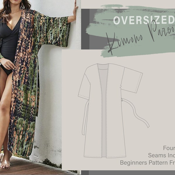 Kimono Robe Extra groot | Beginnersvriendelijk patroon en Engelse handleiding | Damestuniek | Cosplay-patroon | Bikini cover-up patroon #15