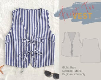 Top Sewing Pattern | Ties Front Vest Pattern | Open Front Top | Summer Top | Easy Top Pattern | Beginner Sewer  | Waistcoat Template #031