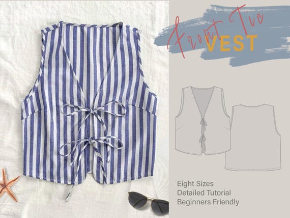 Top Sewing Pattern | Ties Front Vest Pattern | Open Front Top | Summer Top | Easy Top Pattern | Beginner Sewer  | Waistcoat Template #031