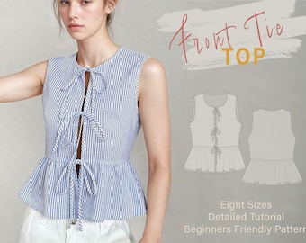 Top Sewing Pattern | Ties Front Top with Frilled Hem | Open Front Top | Peplum Top | Easy Top Pattern | Beginner Sewer | Free Planner #024