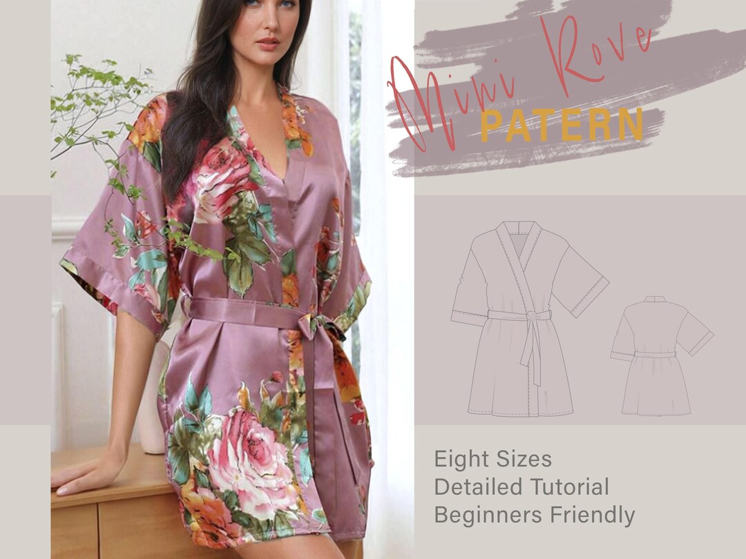 Mini Robe PDF Sewing Pattern | Loungewear and Bridal Robe | Kimono Robe ...