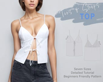 Top Sewing Pattern | Ties Front Top Pattern | Open Front Top PDF | Bustier with Straps Top | Easy Top Pattern | Beginner Sewer Project  #033