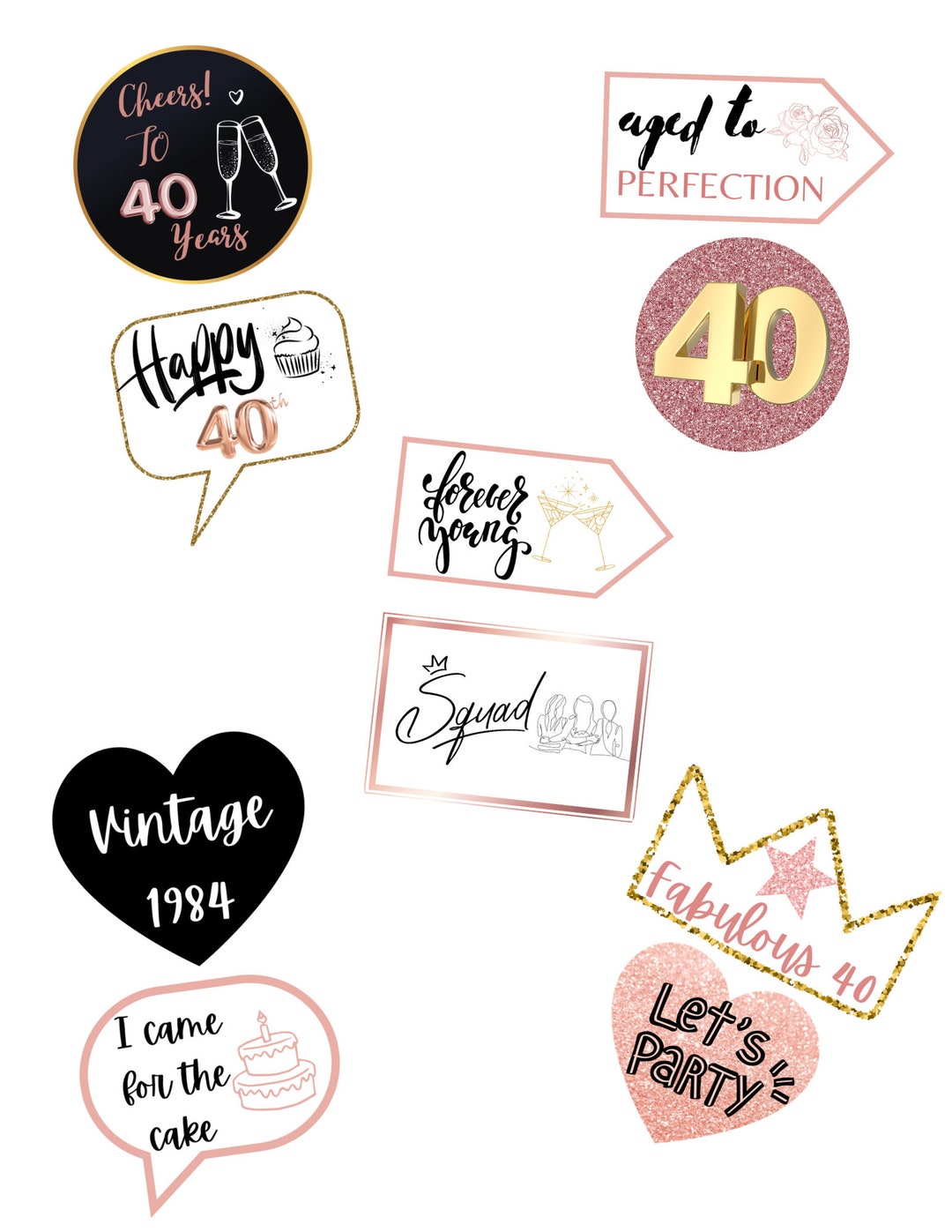 Printable 40th Birthday Photobooth Props - Etsy