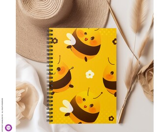 Cuaderno con reglas en espiral Silly Tipsy Bees - 118 páginas grabables - Accesorios de escritorio - Cuaderno Happy Bee - Diario lindo - Decoración de escritorio