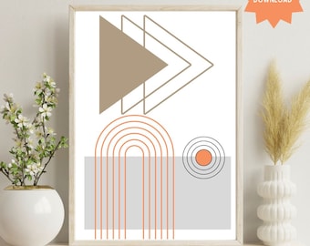 Geometric Wall Art, Boho Style Abstract Digital Print, Neutral Home Décor, Earth Tones, Printable Wall Art, Living Room, Digital Download,A1