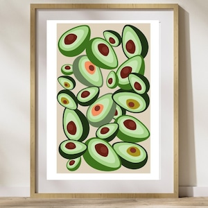 Avocado Print, Abstract Wall Art, Digital Download, Avocado Illustration, Printable Kitchen Wall Art, Modern Botanical Fruit Market Poster