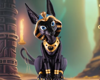 Articulated Anubis Figurine: Hand-Painted 3D Printed Jackal Sculpture