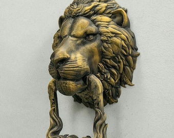 Lion Head Door Knocker: Elegant Front Door Decor, Wall Sculpture