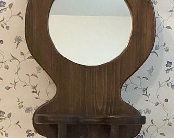 Vintage Victorian Floral Wooden Decorative Wall Hanging Mirror, Hand Painted Floral Mirror Shelf