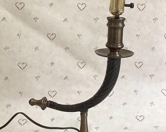 Vintage Brass and Bronze Mid Century Horn Desk Lamp, Mid Century Brass Horn Accent Table Lamp