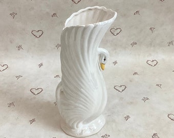 Vintage Iridescent Swan Porcelain Vase