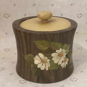 Vintage Floral Handpainted Faux Wood Ice Bucket Kraftware
